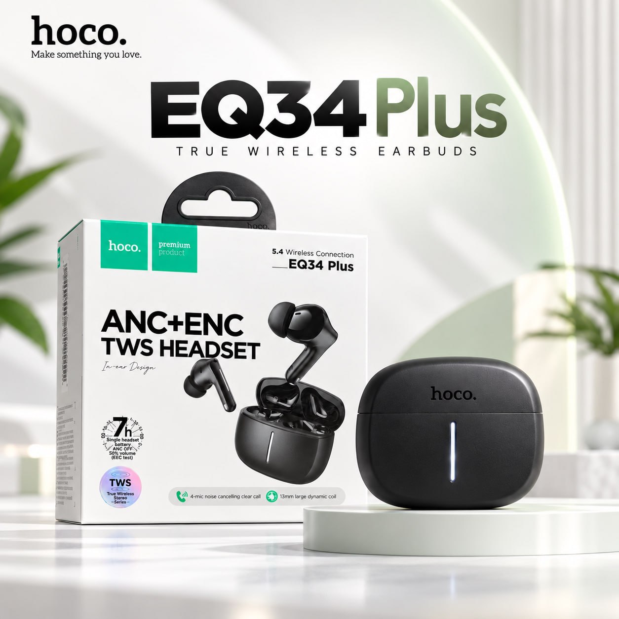 Hoco EQ34 Plus ANC+ENC TWS Wireless Earbuds - Black